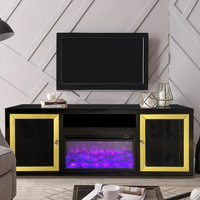 Guanlong Glam Delux Or MDF Meuble TV à miroir en bois Meuble TV avec décor de cheminée Flammes multicolores et haut-parleur à dents bleues