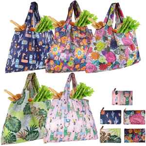 Ulikeke Custom Floral Print Polyester Foldable Eco-friendly <b>Reusable</b> Grocery Shopping Tote <b>Bag</b> Recyclable Promotional Handbag - Product Image 1