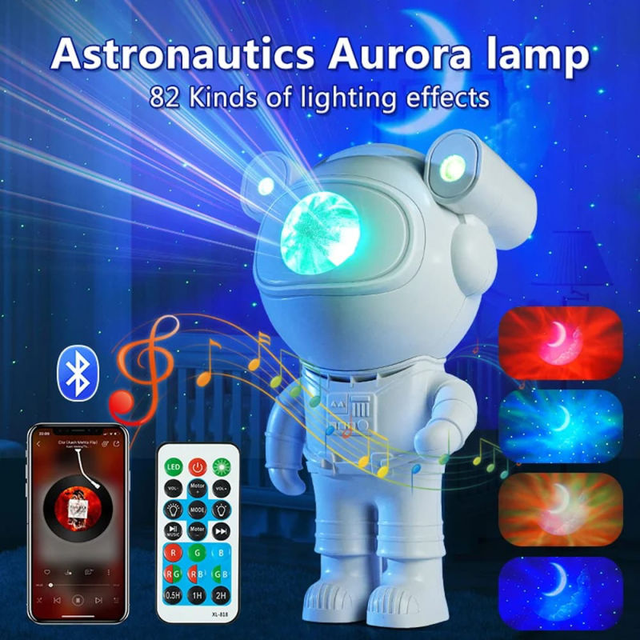 LED Sky Moon Star Night Light Projector Lamp BT Speaker Astronaut Projection-Christmas Gift Set USB Charging Customizable Design