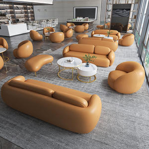 Modern Creative Leather Sofa Set Ingot Shaped Modular Office Sofa With Coffee Table For Business Club Reception And Negotiation - Product Image 1