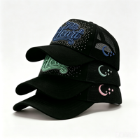 Casquettes Trucker en Maille Jersey à 5 Panneaux Personnalisées avec Broderie 3D, Logo Propre, Motifs Fruits/Pois en Strass, Vente en Gros