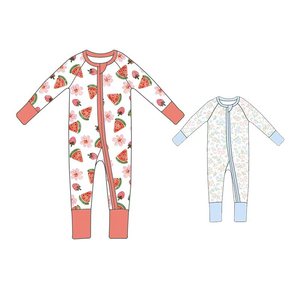 Bộ Đồ Bò Bò Sát Nách Cho Bé Gái Bán Chạy Nhất, Chất Liệu Sợi Tre, In Hình Dưa Hấu, Có Chứng Nhận CPC, Khóa Kéo YKK - Product Image 1