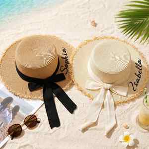 Paille personnalisée avec nom - Cadeaux pour demoiselles d'honneur, enterrement de vie de jeune fille, chapeau de soleil pour future mariée pour lune de miel - Product Image 1