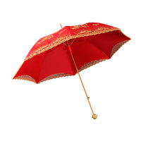 Parasol de Mariage Rouge Style Chinois à Long Manche en Alliage, 8 Baleines, Manuel, Protection UV 190T, Parapluie Droit