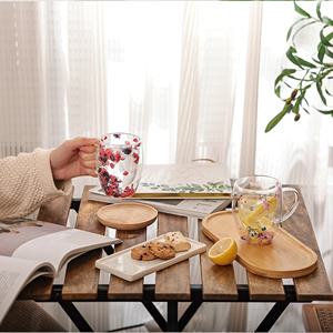 Tasse en verre à double paroi créative pour femmes avec poignée, nouveau design, fleurs séchées, mug à café Shelly, tasses à thé et soucoupes - Product Image 2