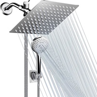 Ensemble de douche apparent chromé de style américain avec tige d'extension, mitigeur mural à trois voies et pommeau de douche carré en acier inoxydable
