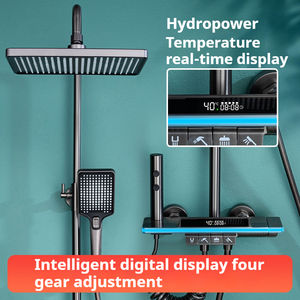 Sistema de <span class=keywords><strong>ducha</strong></span> montado en la pared de latón frío caliente Luces ambientales LED Grifos de 4 funciones que incluyen <span class=keywords><strong>ducha</strong></span> de lluvia suave Jet Dual pulido - Product Image 3