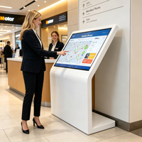 Kiosque d'auto-consultation en forme de L pour intérieur, tactile infrarouge, 43, 49, 55, 65 pouces, Android 4K, verre trempé, pour terminal d'information en hall commercial