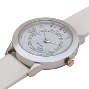 고급 반짝 나비 숙녀 가죽 시계 합금 케이스 석영 손목 시계 팔찌 드 montre