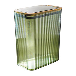 Square Striped Trash Can 10L Semi Transparent Push Open <b>Lid</b> Indoor Waste <b>Bin</b> Water Resistant Storage Container - Product Image 4