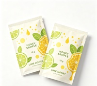 Sachets refermables personnalisés avec votre logo, en aluminium, avec ligne de déchirement, pour échantillons de miel, scellés sur trois côtés, pour la vente au détail