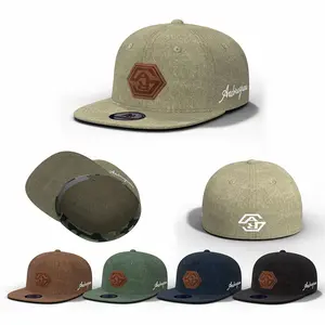 Oem/Odm Patch Logo High Quality Designer Brown Cotton Flat Brim Customised Baseball Cap Fitted Caps Hats Snapback