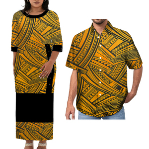 2025 nuove coppie abbinate <span class=keywords><strong>vestito</strong></span> Puletasi e camicia hawaiana Plumeria polinesiana tribale abiti da donna 2 pz Set - Product Image 2