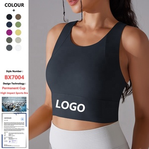 Reggiseno sportivo da donna con spalline incrociate, coppe integrate, lungo, a sostegno elevato, tipo top corto, ideale per corsa, yoga, palestra, allenamento e fitness - Product Image 1