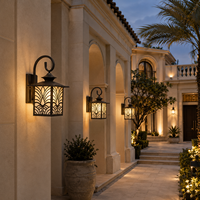 Lanterne murale extérieure Art Déco avec cadre en treillis floral pour l'éclairage de la véranda de la villa