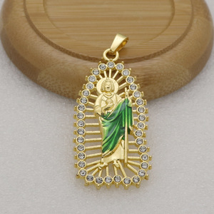 Colgante de San Santiago, Medalla Católica con Esmalte Verde y Diamantes de Imitación, Recuerdo Religioso del Camino de Santiago - Product Image 5