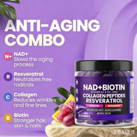 Complément alimentaire anti-âge NAD+ Resvératrol Berbérine Biotine Collagène Peptides Zinc Vitamine K D Gummies pour les cheveux, la peau, les ongles et les articulations