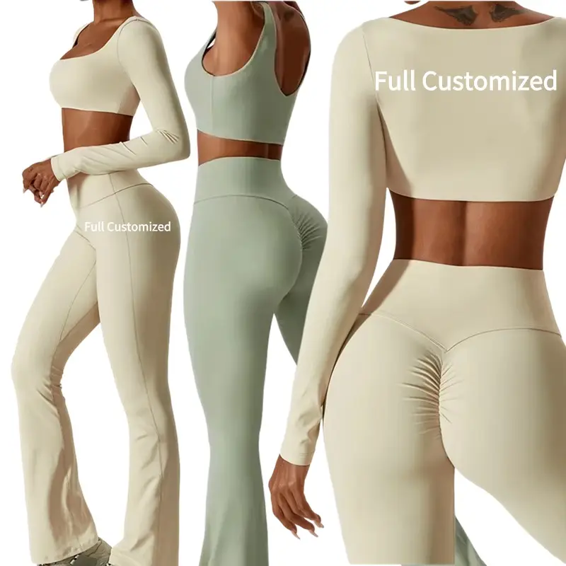 2024 Custom 4-delige Set Push-Up Fitness Yoga Actieve Kleding Vrouwen Gym Kleding Vrouwen Hoge Taille Naadloze Yoga Sets Voor Vrouwen
