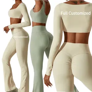 2024 Custom 4 Piece Set Push Up Fitness Yoga Active Wear Women Gym Wear Women High Waist Seamless Yoga Sets For Women