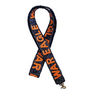 CRYSTAL CRAFT Sangle de sac à main vintage écologique perlée avec texte et logo personnalisés Noir Orange - Product Image 1