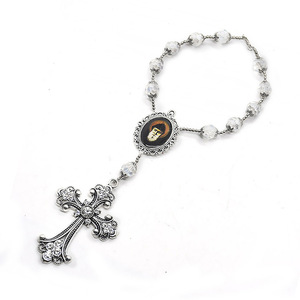 Bracelet chapelet en cristal avec pendentif croix religieuse de forme ovale, bijou de décoration pour la maison RB-057 - Product Image 1