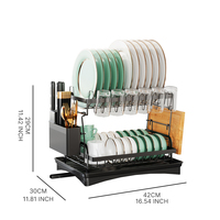 Étagère de cuisine noire multifonctionnelle à 2 niveaux, détachable, pour sécher les assiettes, égouttoir, support de rangement pour ustensiles, pour la maison