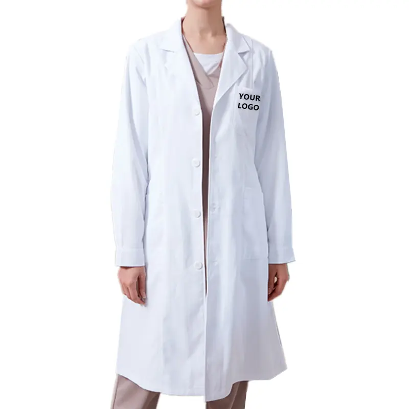 Toptan hastane erkek kadın üniforma tıbbi beyaz laboratuar mont yüksek kalite profesyonel doktor laboratuvar önlüğü