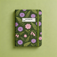 Carnet à spirales en PP à couverture rigide vert floral personnalisé A5, journal botanique avec bande élastique pour l'écriture créative