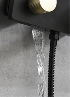 Ensemble de douche mural haut de gamme en laiton pour hôtel - Pommeau de douche pluie et cascade avec douchette à main et barre coulissante