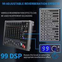 TNH MC-Q6 Contrôleur DJ professionnel/Console audio Mélangeur 6 canaux avec 2 Aux 99 DSP Effet USB BT Indépendant 48V Phantom