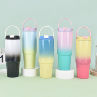 TY RTS 2025 Nouveau Gobelet Isotherme en Acier Inoxydable à Double Paroi 30oz, Couleur Dégradée, avec Paille et Poignée, pour Voiture et Fêtes, Écologique