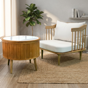 Modern Traditional Solid Oak Lounge Chair Table <b>Set</b> for Outdoor Indoor Living Room Hotel Lobby-Comfortable Outdoor Furniture - Product Image 2