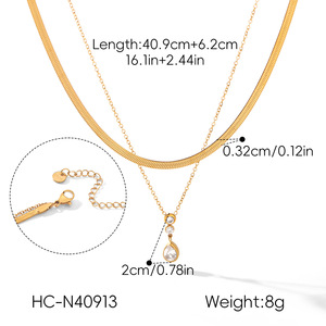 Collar de cadena plana de doble capa de acero inoxidable chapado en oro de 18 quilates con colgante de circonita, joyería de moda para mujer. - Product Image 5