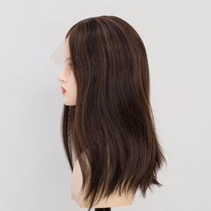 Perruque frontale en dentelle HD marron balayage avec mèches <span class=keywords><strong>caramel</strong></span>, cheveux indiens vierges, lisses et soyeux, longueur moyenne, sans colle, pour usage quotidien - Product Image 3