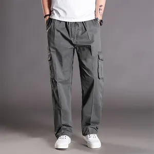 ANSZKTN Men's spring and summer new large pocket loose leisure outdoor straight cylinder plus fat cargo elastic sweatpants