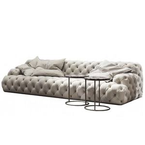 Sofá de cuero blanco con diseño italiano, sala de estar, edward, personalizado, moderno, chesterfield, con botones de tela - Product Image 1