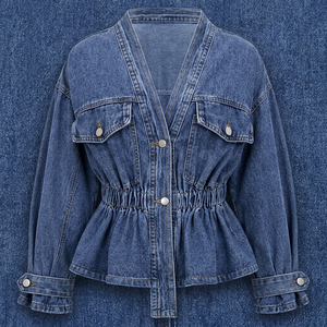 เสื้อแจ็คเก็ตยีนส์ผู้หญิง คอวี แขนยาว ติดกระดุม - Product Image 1