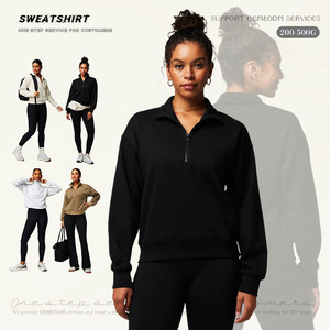 Oem Custom Embroidered Logo Personalized <strong>Women's</strong> 1/4 <strong>Zip</strong> Sweatshirt for <strong>Women</strong> Cotton Pullover Hoodie Quarter <strong>Half</strong> <strong>Zip</strong> Sweatshirt - Product Image 1