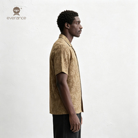Chemise pour homme en coton 100% Jacquard Leaf 123cm Tan Cuban Resort Vacation Shirt