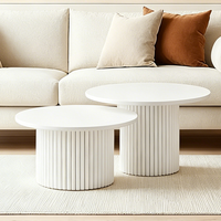 Table basse ronde élégante style unique 2026 avec pieds cannelés, ensemble de 2 tables centrales pour salon, mobilier de maison