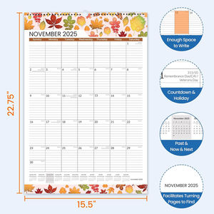 Calendrier mural personnalisé en usine 2026, grand format 22,75 x 15,5 pouces, calendrier de 21 mois (fin juin 2027), extra large vertical, couleurs des saisons - Product Image 5