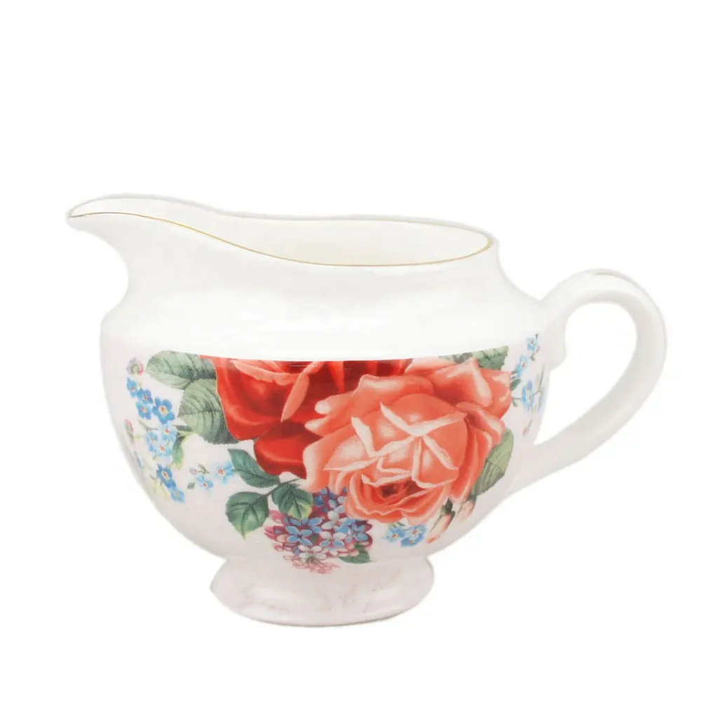 Stechcol Fine Bone China Blumenmuster Aufkleber Zucker milchglas Keramik Creamer Pot Bowl mit Goldrand