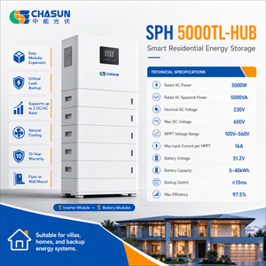 อินเวอร์เตอร์จัดเก็บพลังงานออลอินวัน CHASUN 5000W <span class=keywords><strong>SPH</strong></span> 5000TL-HUB แบบแยกส่วนและสามารถวางซ้อนกันได้ 2 MPPT 16A IP20 <span class=keywords><strong>0</strong></span>.75C รองรับการชาร์จเร็ว สำหรับบ้านและธุรกิจ - Product Image 1