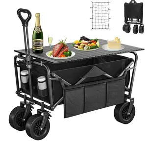 Collapsible Utility Folding Wagon Cart Heavy Duty Foldable Beach Wagon Cart Large Capacity Foldable Grocery Wagon for Camping G