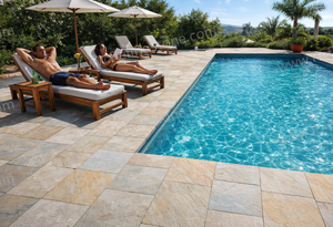 Dalles de quartzite jaune doré naturel, surface fendue, design moderne, applications extérieures, bord de piscine, salle de bain, villas - Product Image 2