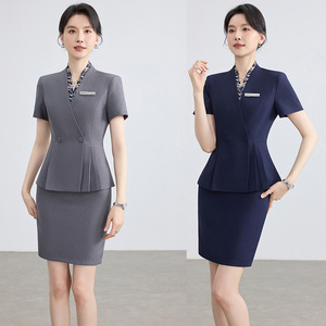 Women's Short Sleeve Suit Set Lightweight Professional Elegant For Customer Service Hotel Reception Summer Uniform - Product Image 1