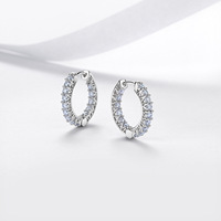 Boucles d'oreilles créoles en moissanite, argent sterling 925, pavé VVS1 couleur D, 2,2 mm x 30 pierres, 3 couleurs, bijoux pour femmes