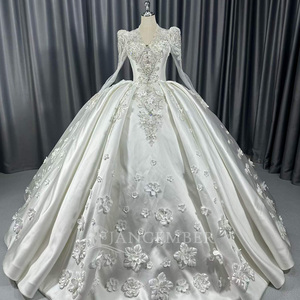 Lscm99 Ball Gown <b>Wedding</b> Dress Beaded Lace Illusion Neck Satin Bridal Gown Corset Back Sparkly Tulle Skirt Jancember - Product Image 5