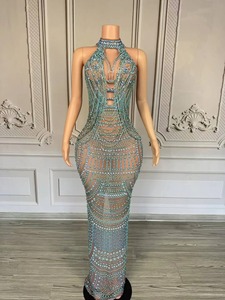 Abito da sera <span class=keywords><strong>elegante</strong></span> di lusso con perle e diamanti, spalline sottili, lunghezza al ginocchio, per donna, per <span class=keywords><strong>compleanno</strong></span>, festa, sexy, in rete, come da foto - Product Image 1