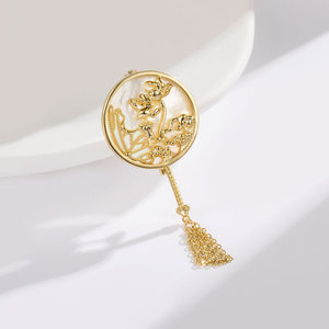 Muyu Lotus Fan Brooch Zinc Alloy Tassel Women's Fashion Cheongsam Pin Accessory Party Jewelry - Product Image 2